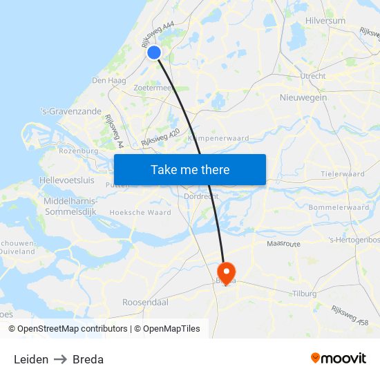 Leiden to Breda map