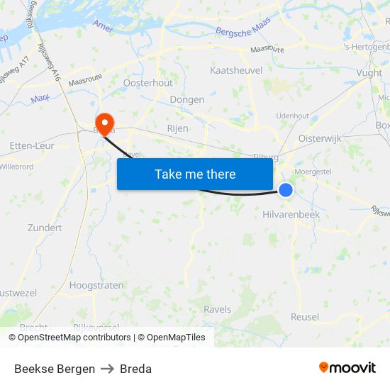 Beekse Bergen to Breda map