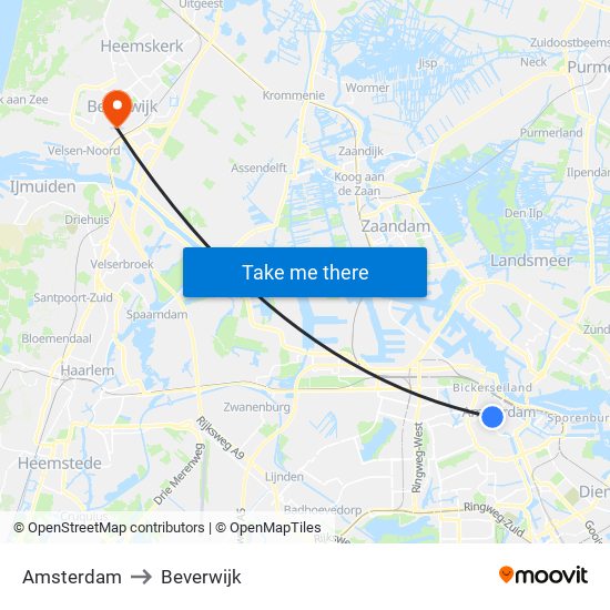 Amsterdam to Beverwijk map