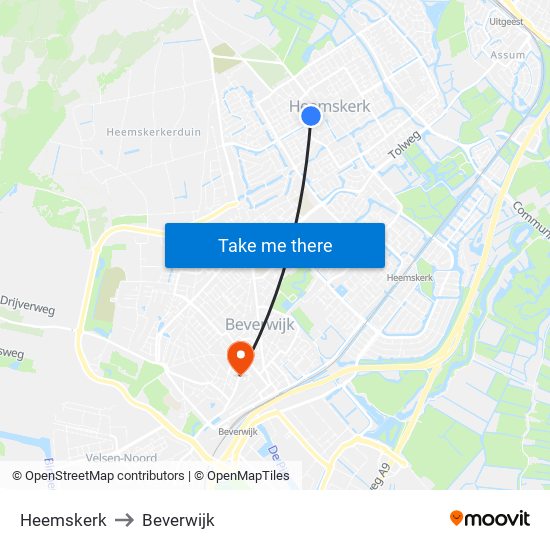 Heemskerk to Beverwijk map