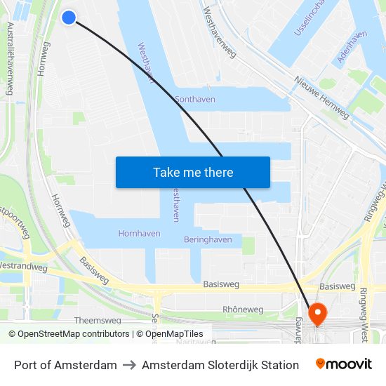 Port of Amsterdam to Amsterdam Sloterdijk Station map