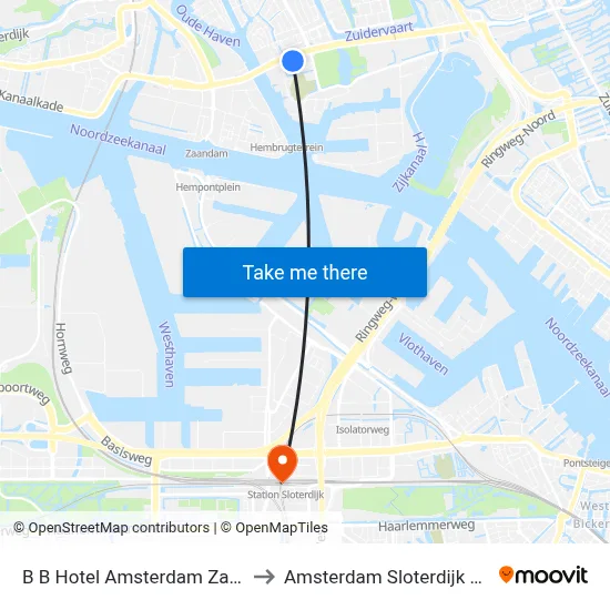 B B Hotel Amsterdam Zaandam to Amsterdam Sloterdijk Station map