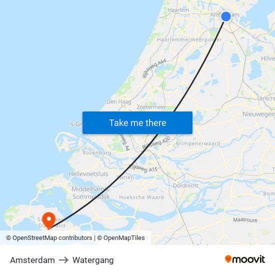 Amsterdam to Watergang map
