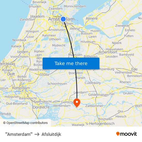 ""Amsterdam"" to Afsluitdijk map