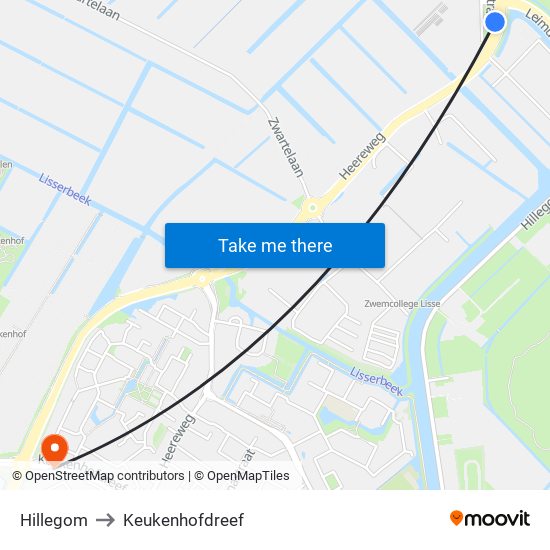 Hillegom to Keukenhofdreef map