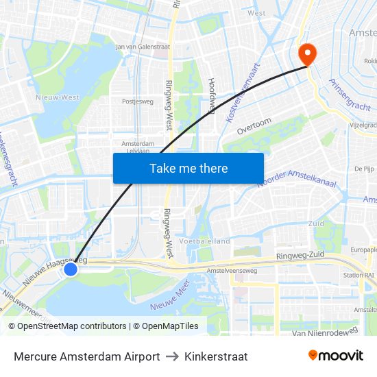 Mercure Amsterdam Airport to Kinkerstraat map