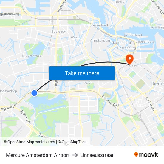 Mercure Amsterdam Airport to Linnaeusstraat map