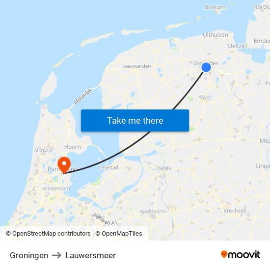 Groningen to Lauwersmeer map