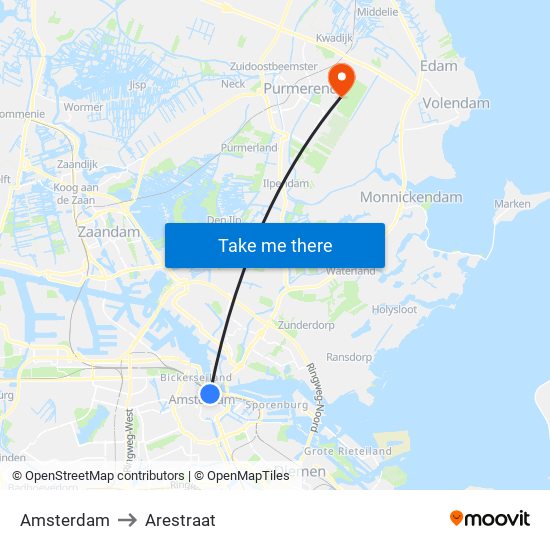 Amsterdam to Arestraat map