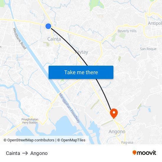 Cainta to Angono map