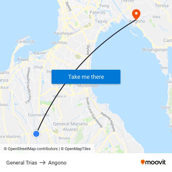 General Trias to Angono map