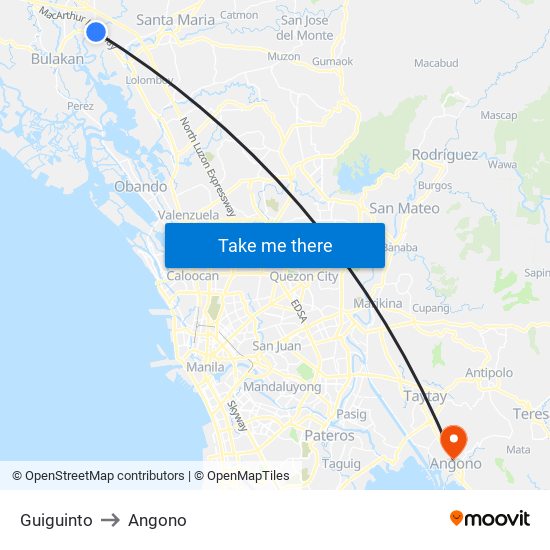 Guiguinto to Angono map