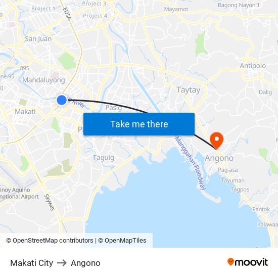 Makati City to Angono map