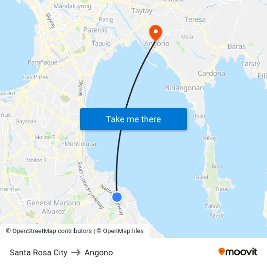 Santa Rosa City to Angono map
