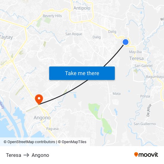 Teresa to Angono map