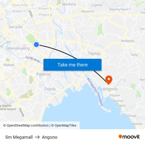 Sm Megamall to Angono map