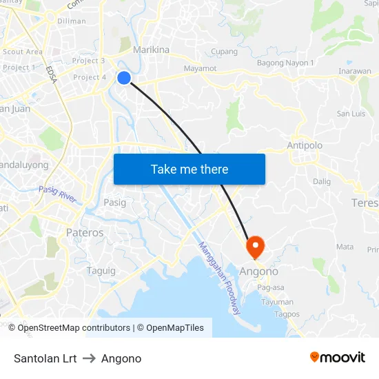 Santolan Lrt to Angono map