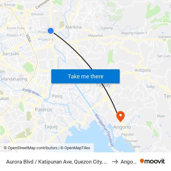 Aurora Blvd / Katipunan Ave, Quezon City, Manila to Angono map