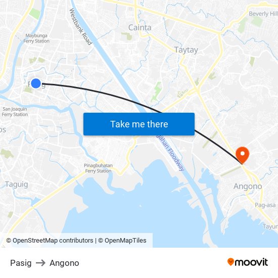 Pasig to Angono map