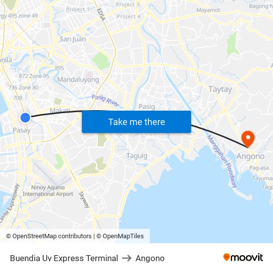 Buendia Uv Express Terminal to Angono map