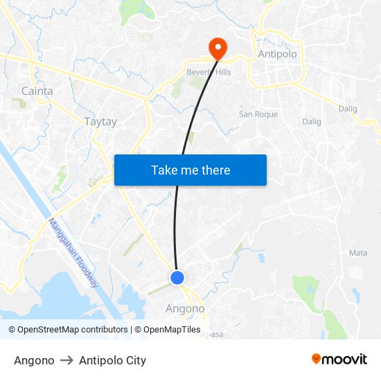 Angono to Antipolo City map