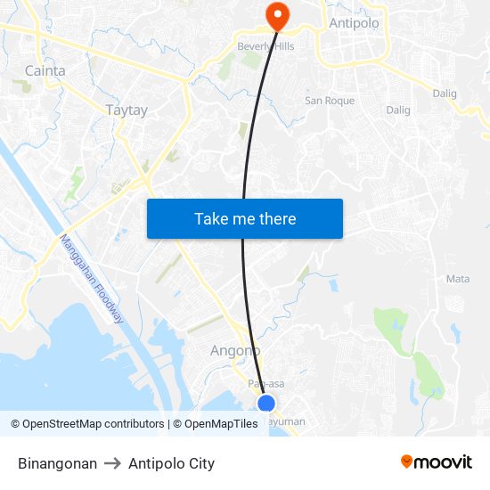 Binangonan to Antipolo City map