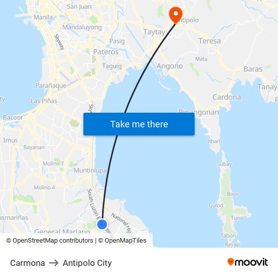 Carmona to Antipolo City map