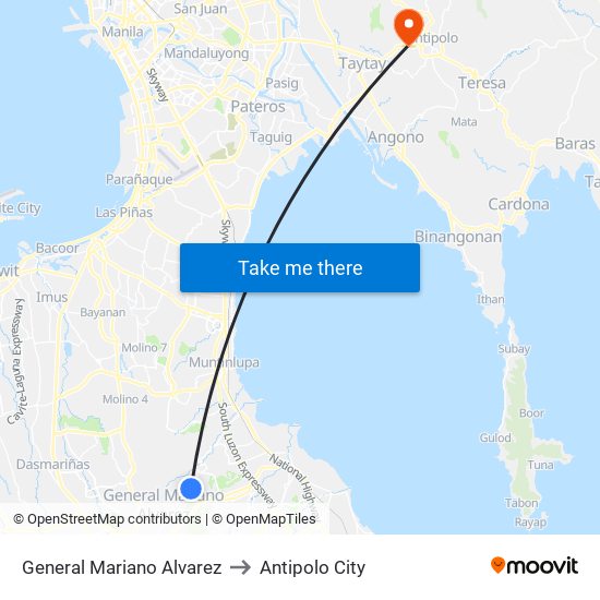 General Mariano Alvarez to Antipolo City map