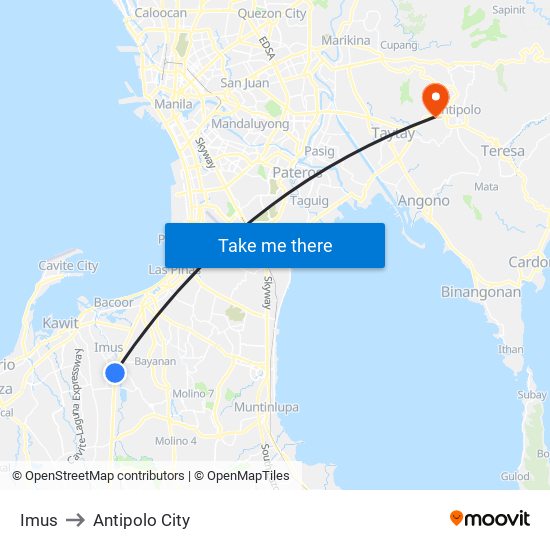 Imus to Antipolo City map