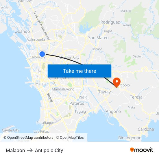 Malabon to Antipolo City map