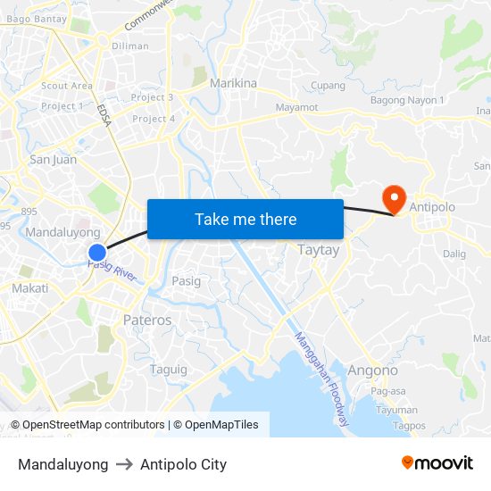 Mandaluyong to Antipolo City map