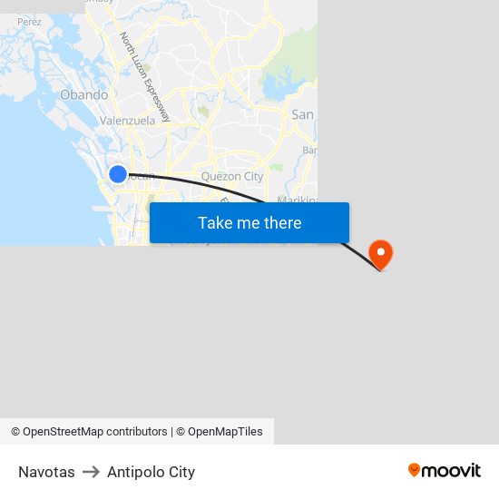 Navotas to Antipolo City map