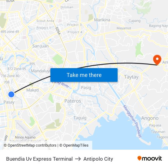 Buendia Uv Express Terminal to Antipolo City map
