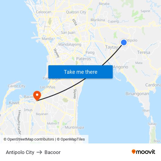 Antipolo City to Bacoor map