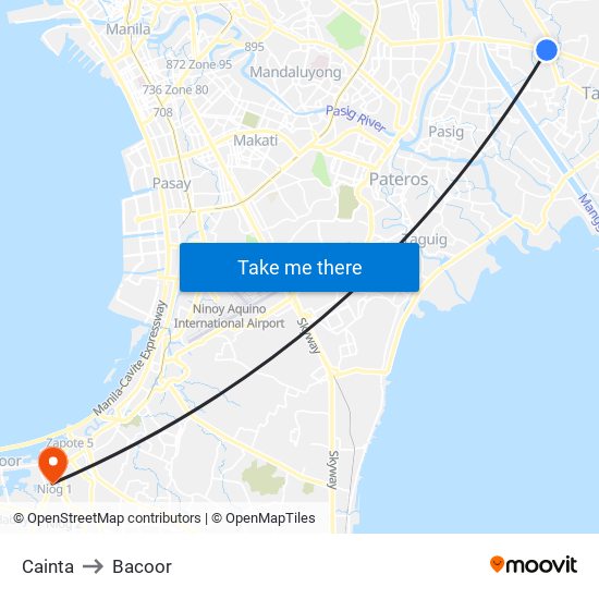 Cainta to Bacoor map