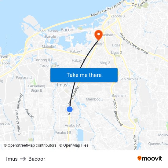 Imus to Bacoor map