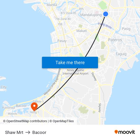 Shaw Mrt to Bacoor map