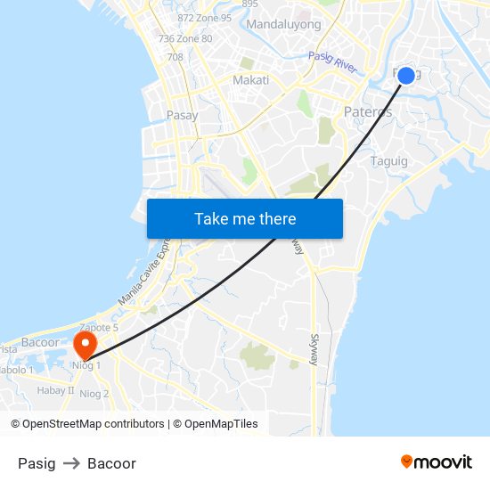 Pasig to Bacoor map