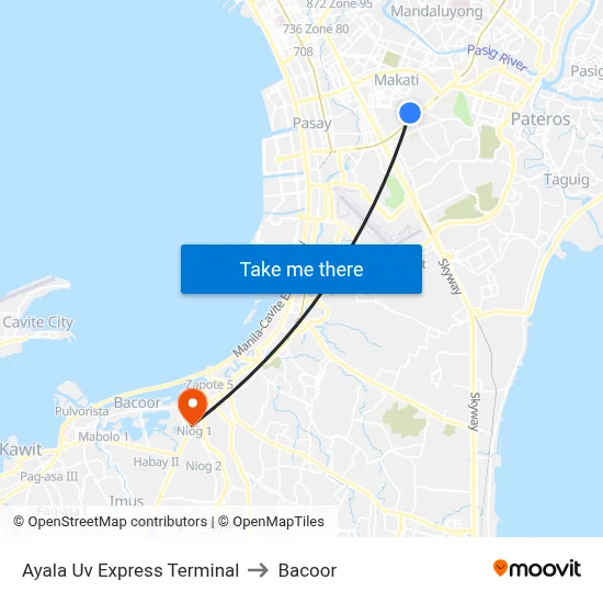 Ayala Uv Express Terminal to Bacoor map