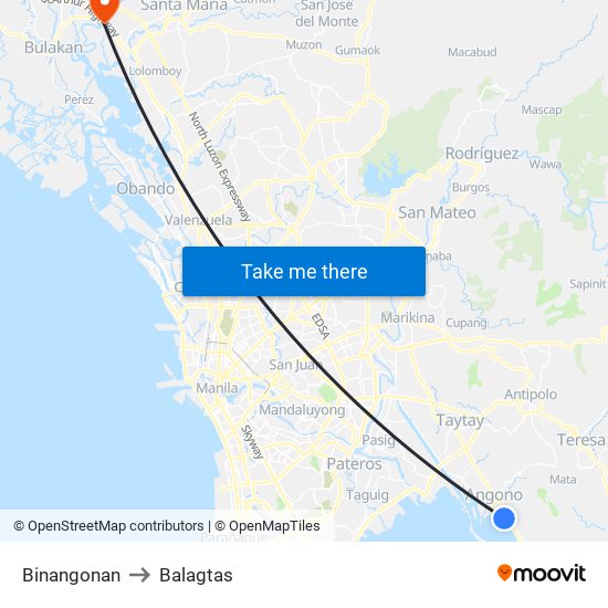 Binangonan to Balagtas map