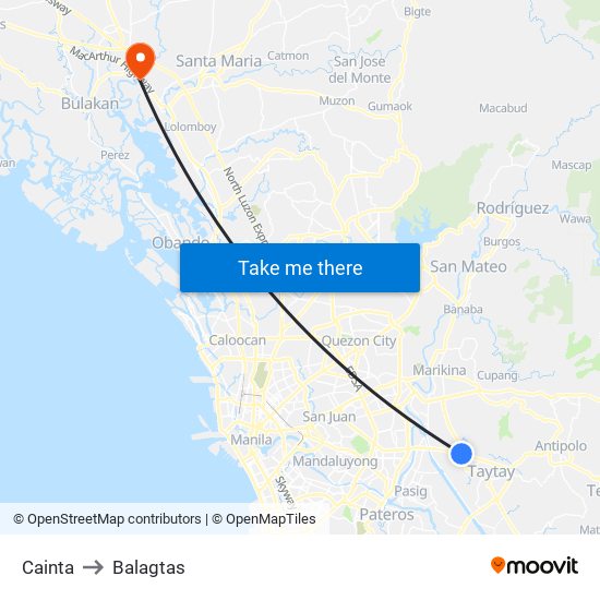 Cainta to Balagtas map