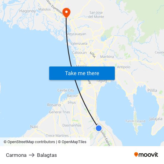 Carmona to Balagtas map