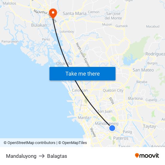 Mandaluyong to Balagtas map