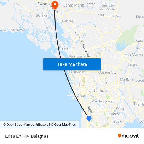 Edsa Lrt to Balagtas map