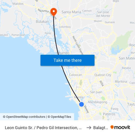 Leon Guinto Sr. / Pedro Gil Intersection, Manila to Balagtas map