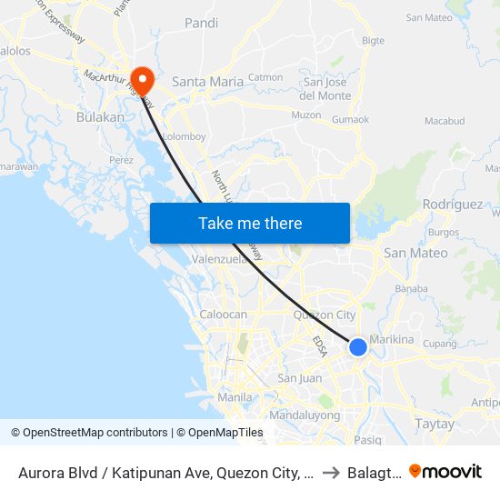 Aurora Blvd / Katipunan Ave, Quezon City, Manila to Balagtas map