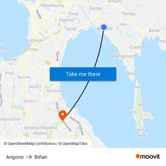 Angono to Biñan map