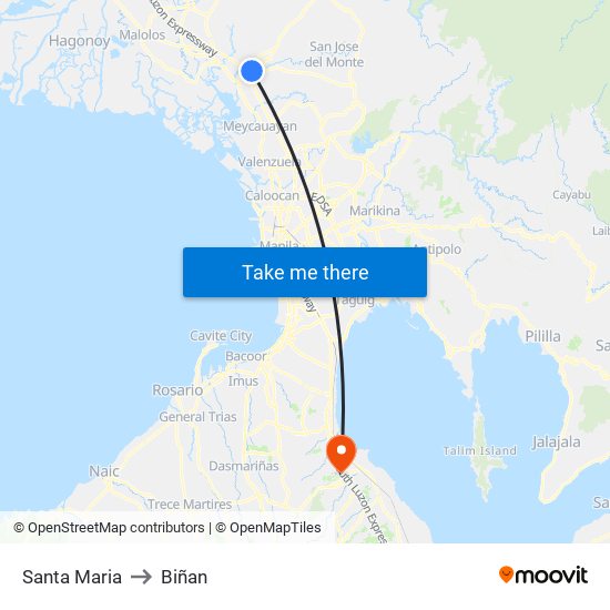 Santa Maria to Biñan map