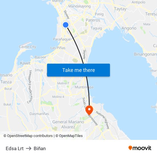 Edsa Lrt to Biñan map