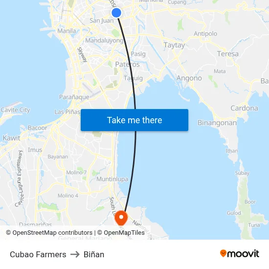 Cubao Farmers to Biñan map